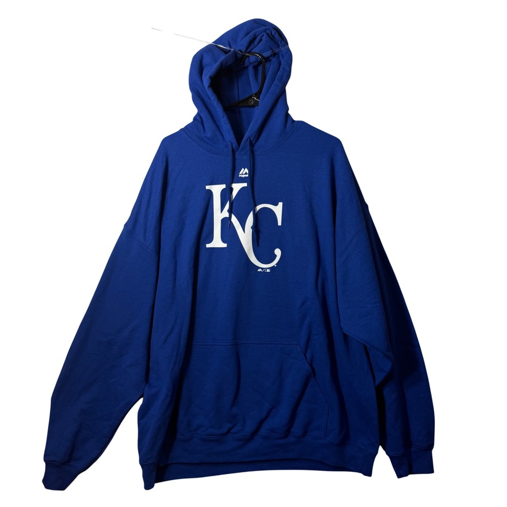 Majestic Kansas City Royals MLB Hoodie Blue KC Logo Pullover Sweatshirt 2XL NEW